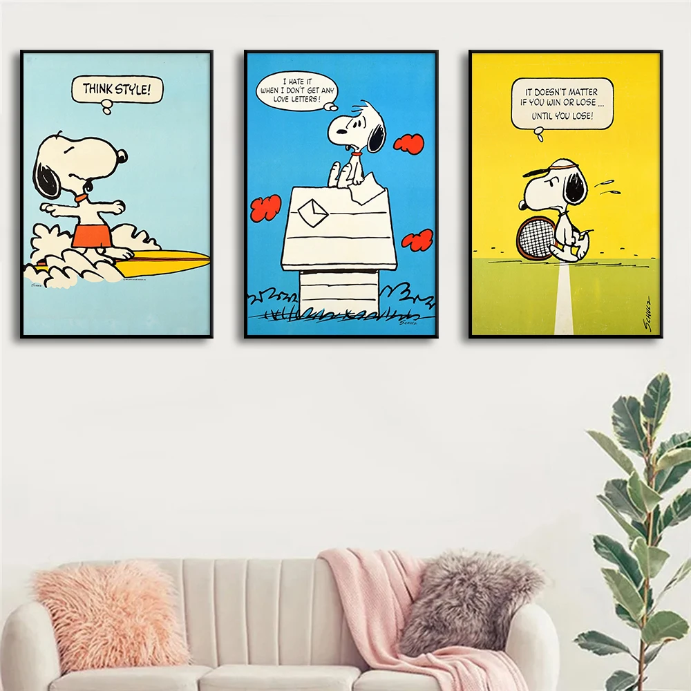 Snoopy Cartoon Comic Canvas Poster Print, Vintage Wall Art, Funny Painting, Quotes Pictures for Kids, Living Room, Home Decor