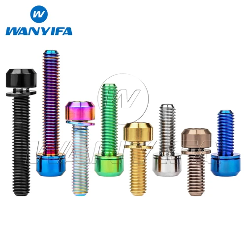 Wanyifa Perno de titanio M5/M6x16 18 20 25 30 35 mm Cabeza hexagonal biselada con tornillo de arandela que no se desprende para vástago de manillar de bicicleta