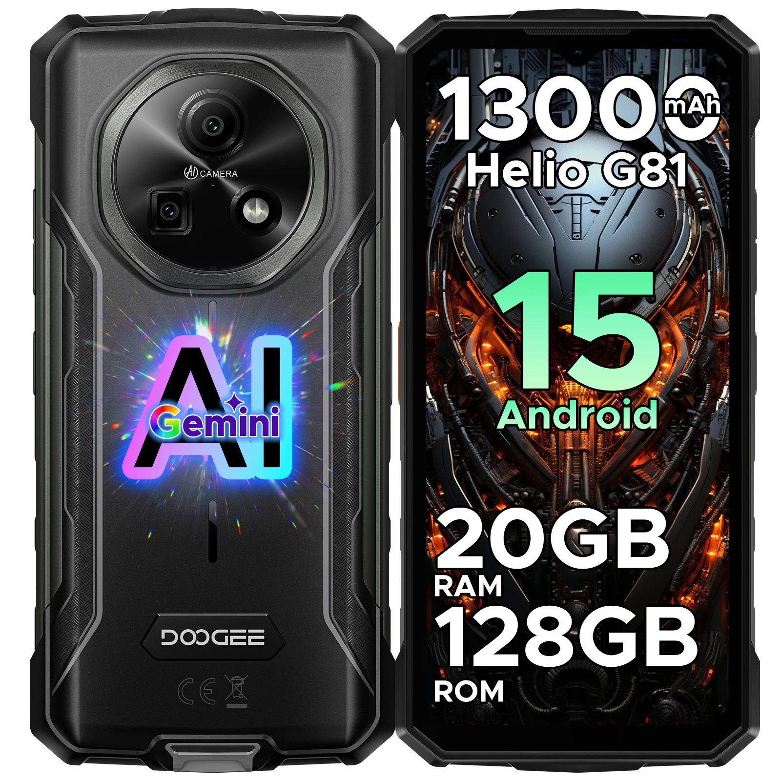 Version mondiale DOOGEE Fire 5 Pro téléphone robuste 13000mAh grande batterie Helio G81 Octa Core 20GB + 128GB 6.6 "90Hz écran Android 15