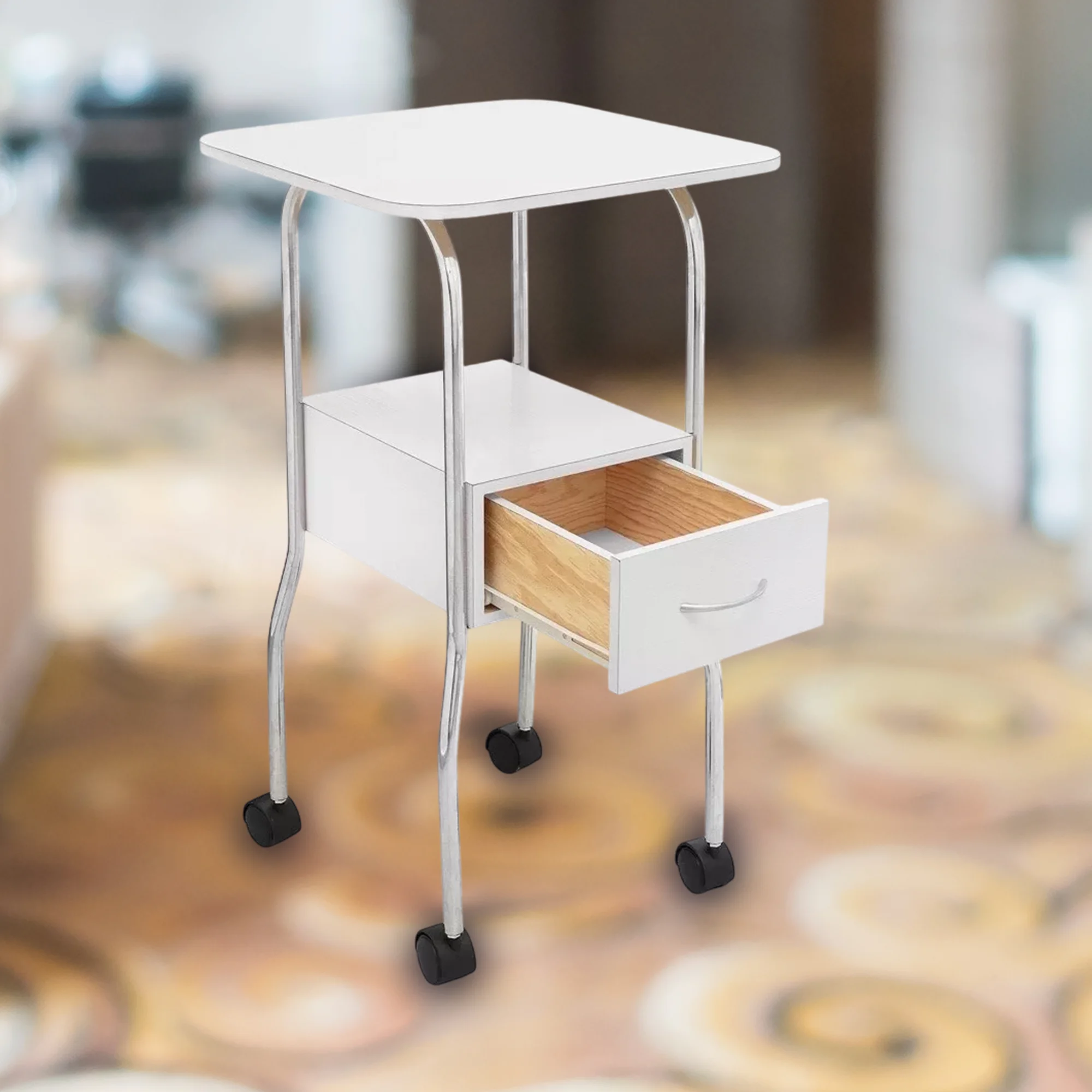 عربة مساعدة لجماليات 81*45*45 سم بلولاندر، عربة تخزين مساعدة، طاولة تنظيم بعجلات، صالون تجميل، سبا، جماليات، سعة 30 كجم، طاولة جمالية (أبيض)