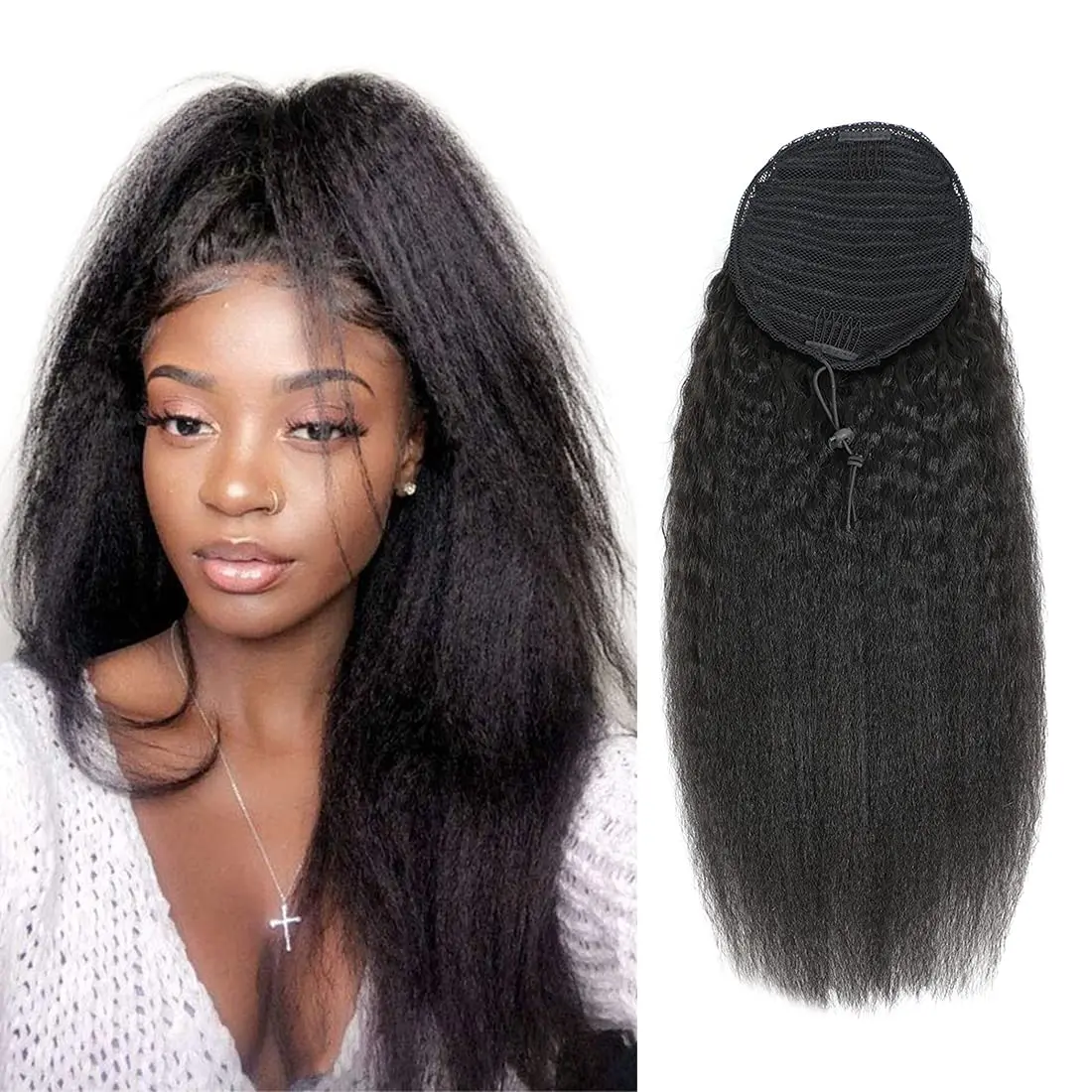 

Накладной хвост на шнурке для женщин, натуральные волосы, кудрявые прямые волосы, хвост на шнурке с завязками