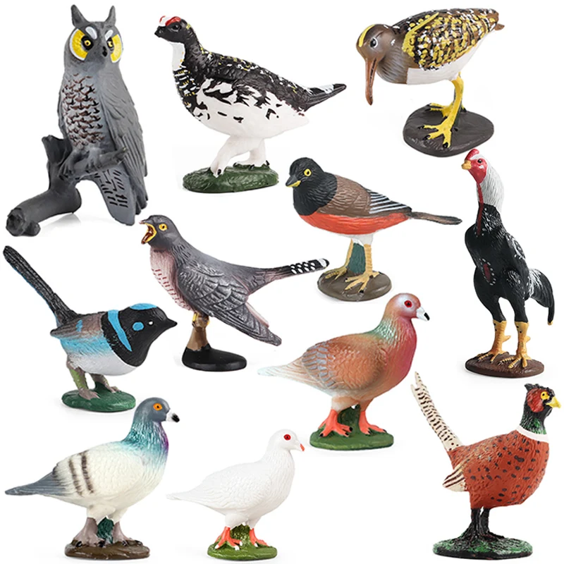 Figuras de acción de animales de simulación, juego de búho, faisán, Ptarmigan, Cuco pintado, Snipe, urrán azul, Miniacture, juguetes educativos