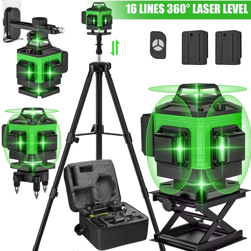 Nivel Láser 4D de 16 Líneas, Línea Verde, Función de Autonivelación 360 ° Nivel Láser Potente Horizontal y Vertical… — oferta en AliExpress
