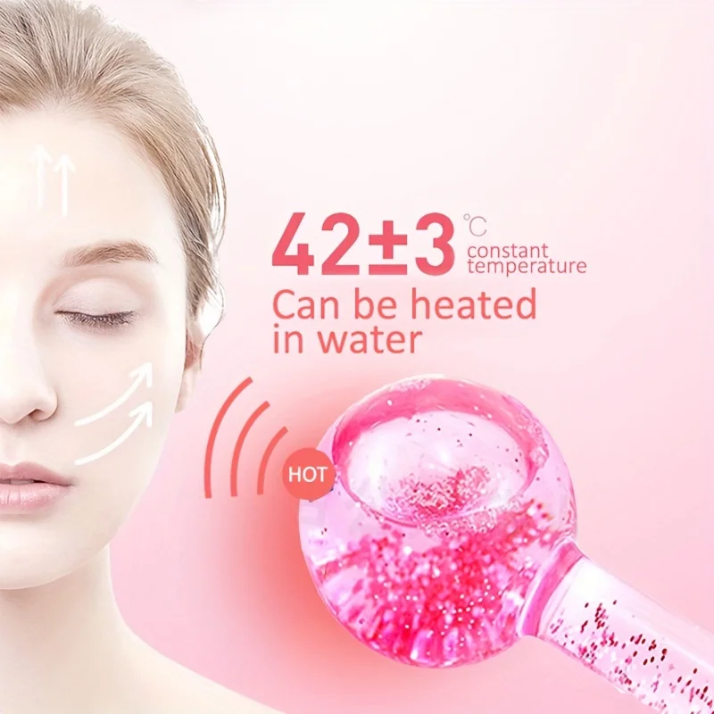 Globos de gelo para faces, 2 peças, caixa de duas bolas de beleza de massagem com glitter para cuidados faciais, bolas, massageador facial, ferramentas