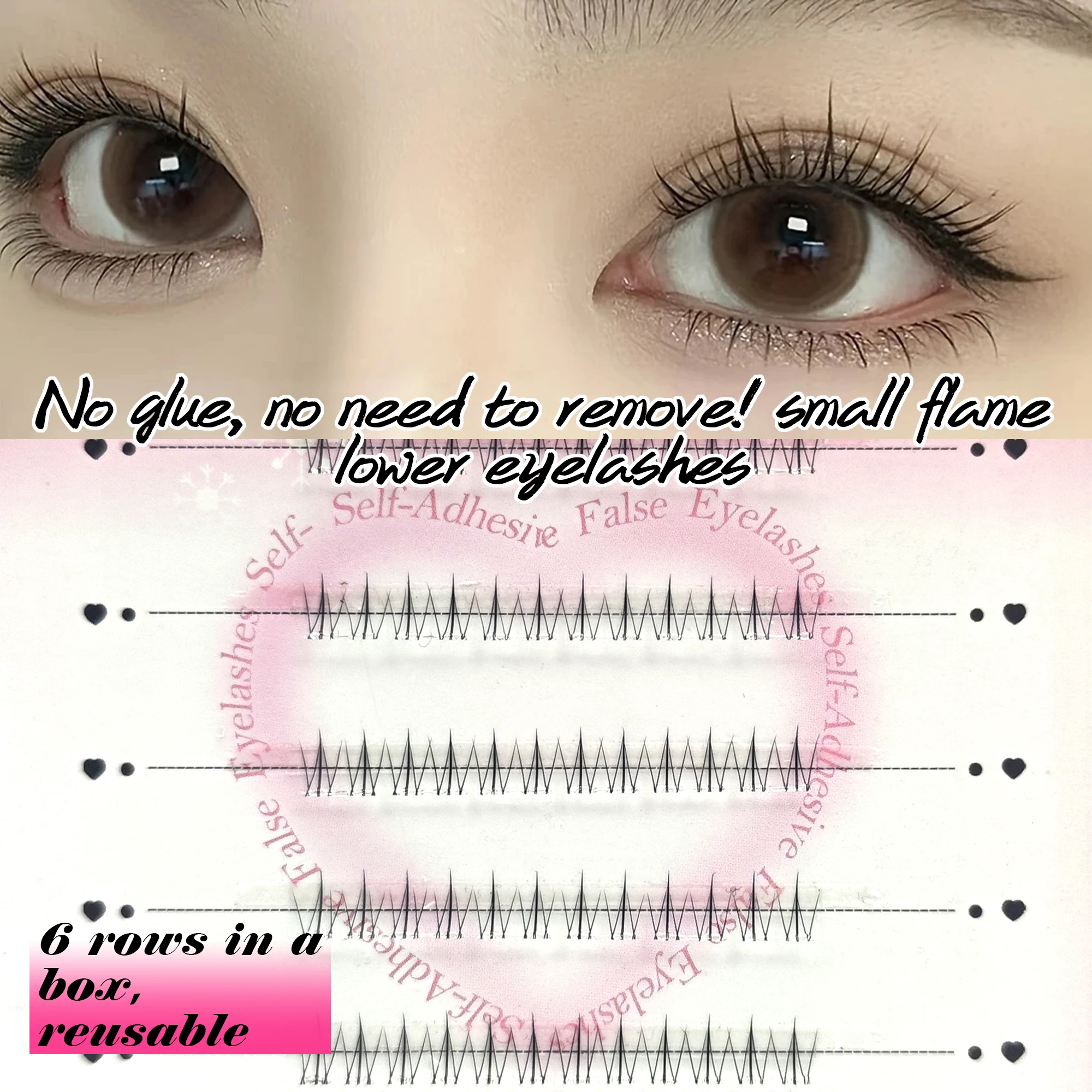6 rangées de faux cils sans colle, style naturel et léger, ultra-léger et ultra-fin
