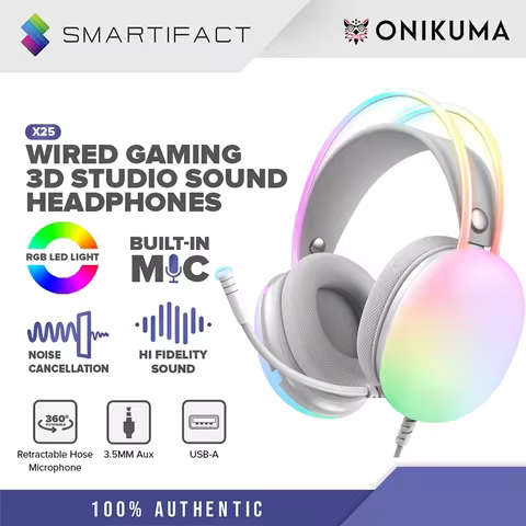 Onikuma Gaming Headset with Microphone for Ps4 Ps5 Xbox One Pc Wired Game Headset with Rgb Light, 3.5mm Wired Headphones
