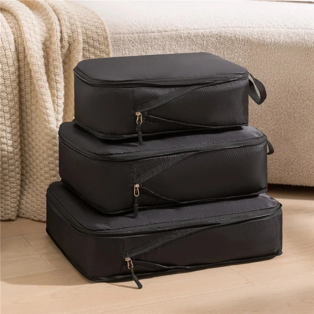 3Pcs/Set Podróżne opakowanie kompresyjne Wielofunkcyjna torba podróżna do przechowywania Wodoodporna walizka Nylon Przenośny organizer bagażu Różowy — zdjęcie 2