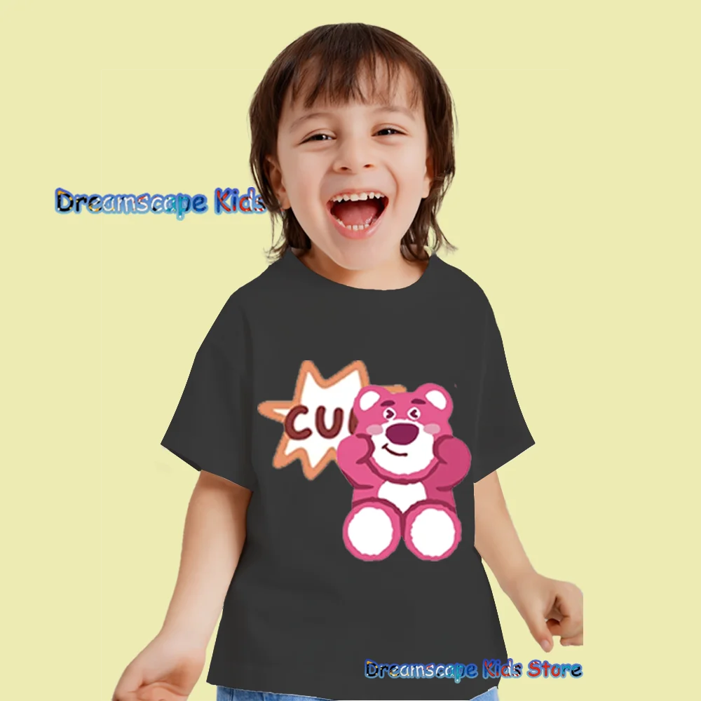 Strawberry Bear Cartoon  Europe And America Style T Shirts Summer Short Sleeve Children's Clothes Kids Casual Style Tees Tops