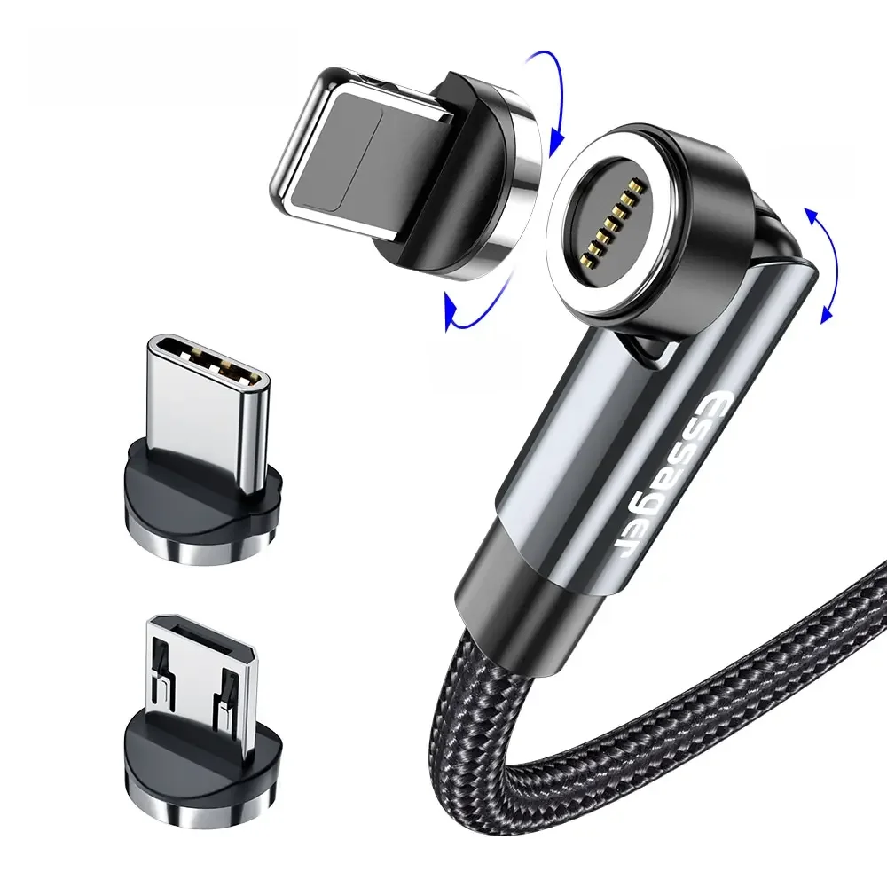 Essager-Câble Micro USB/Type-C magnétique 3A rotatif à 540 °, pour recharge rapide et transfert de données, cordon de chargeur étonnante té pour téléphone iPhone et Xiaomi