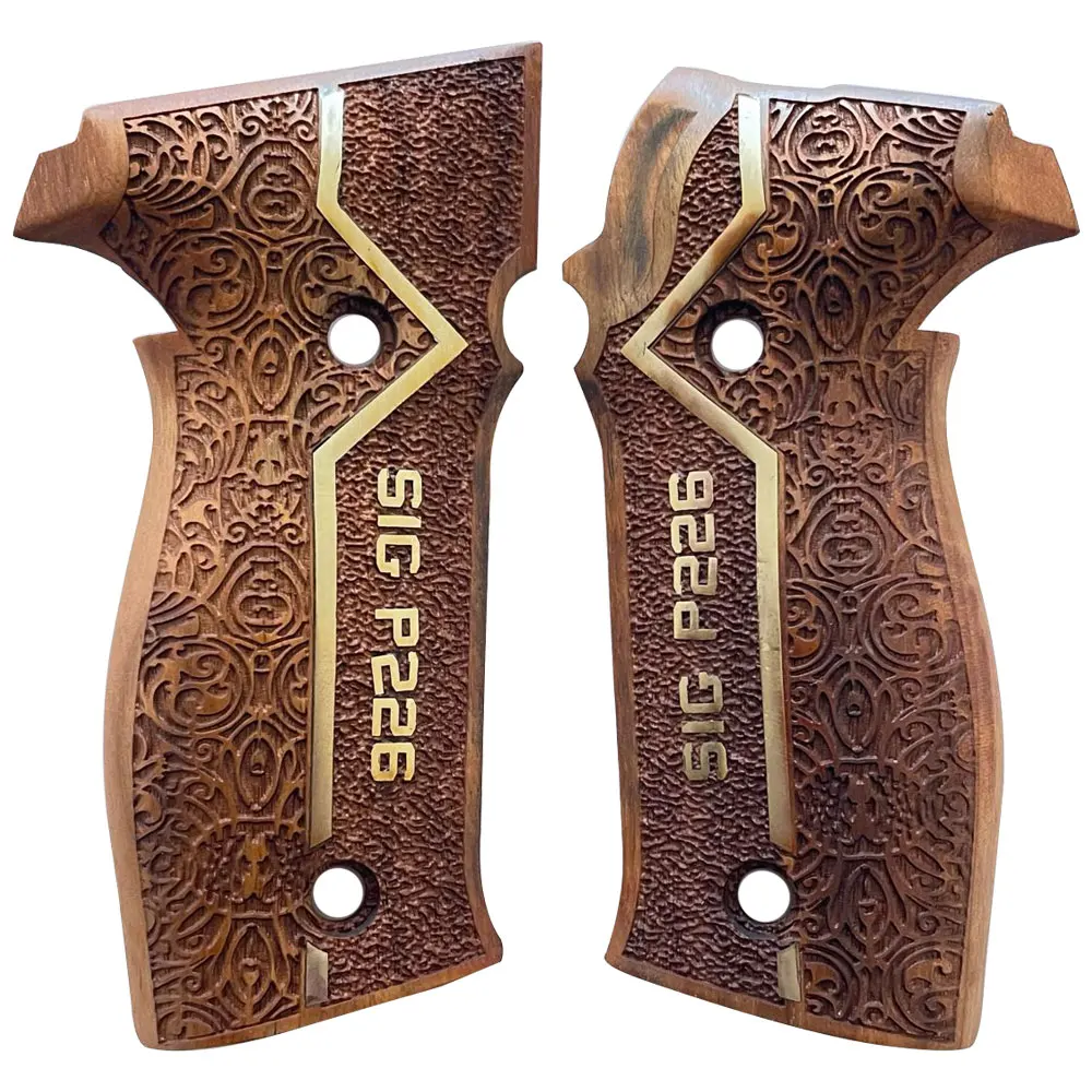 

Salvatore Walnut Wood Handle Pistol Grips for Sig Sauer P226 with Gold Metal Logo