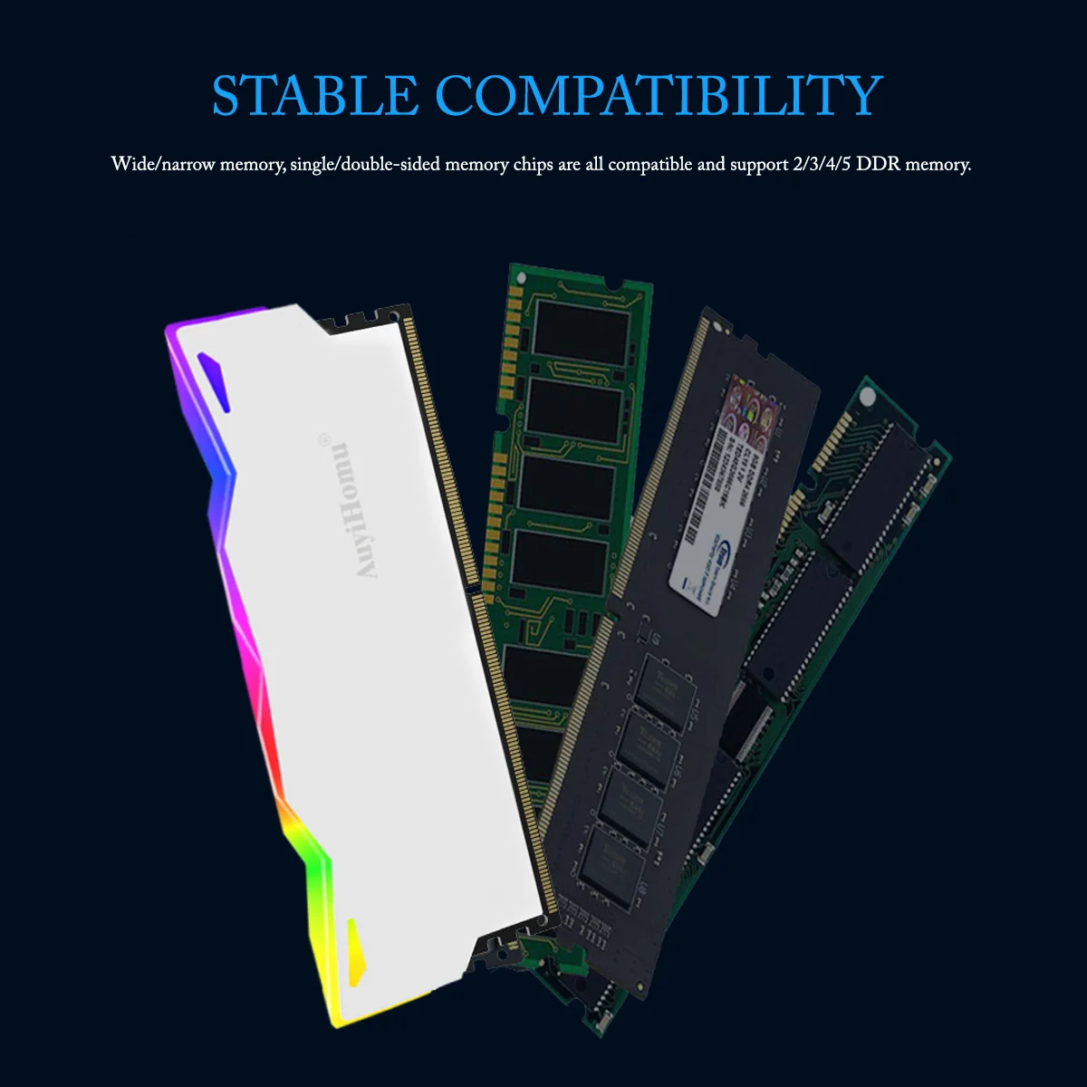 AuyiHomu RGB Heatsink, 5V 3Pin ARGB Sync Memory Cooler, High Efficiency Heat Dissipation DDR4 DDR5 RAM Heatsink for PC Gaming view 2