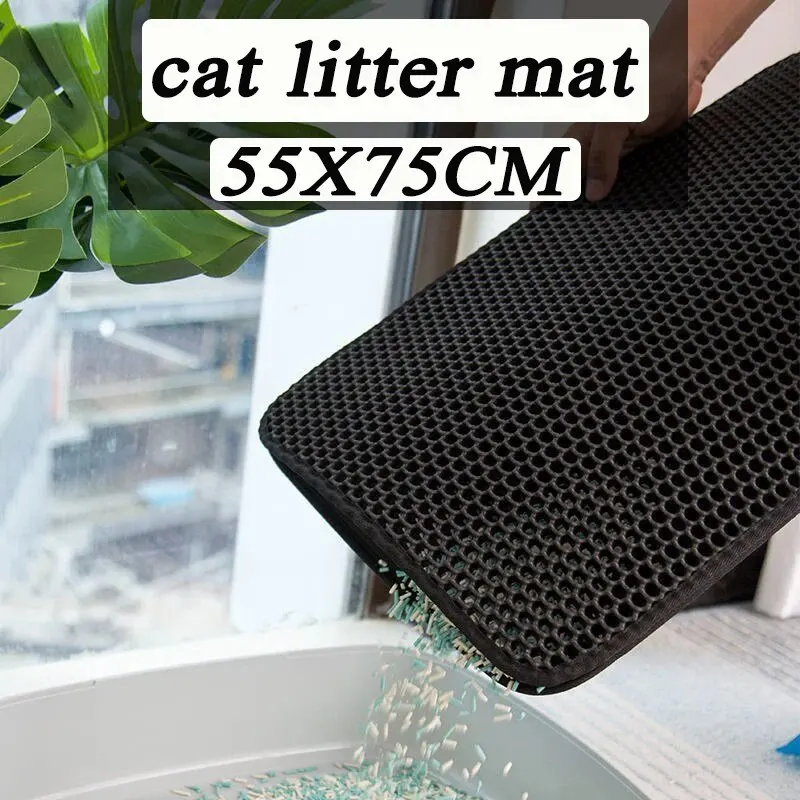 เสื่อครอกแมวห้องน้ําสัตว์เลี้ยงกันน้ํา Double Layer Pet Litter Box Mat Nonslip ทรายแมวล้างทําความสะอาดได้ Pad สัตว์เลี้ยงอุปกรณ์ทําความสะอาด