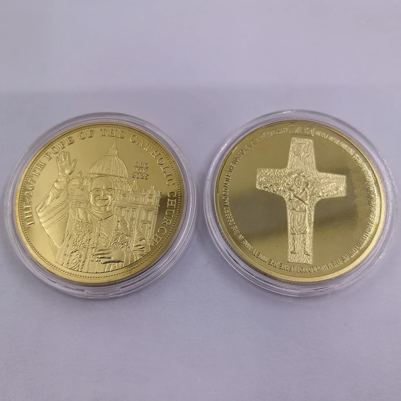 10pcs 2025 New Design Leo XIV Gold Plated Coin Commemorating the Catholic Church's 267th Pope Golden Coin Collection & Gift Item