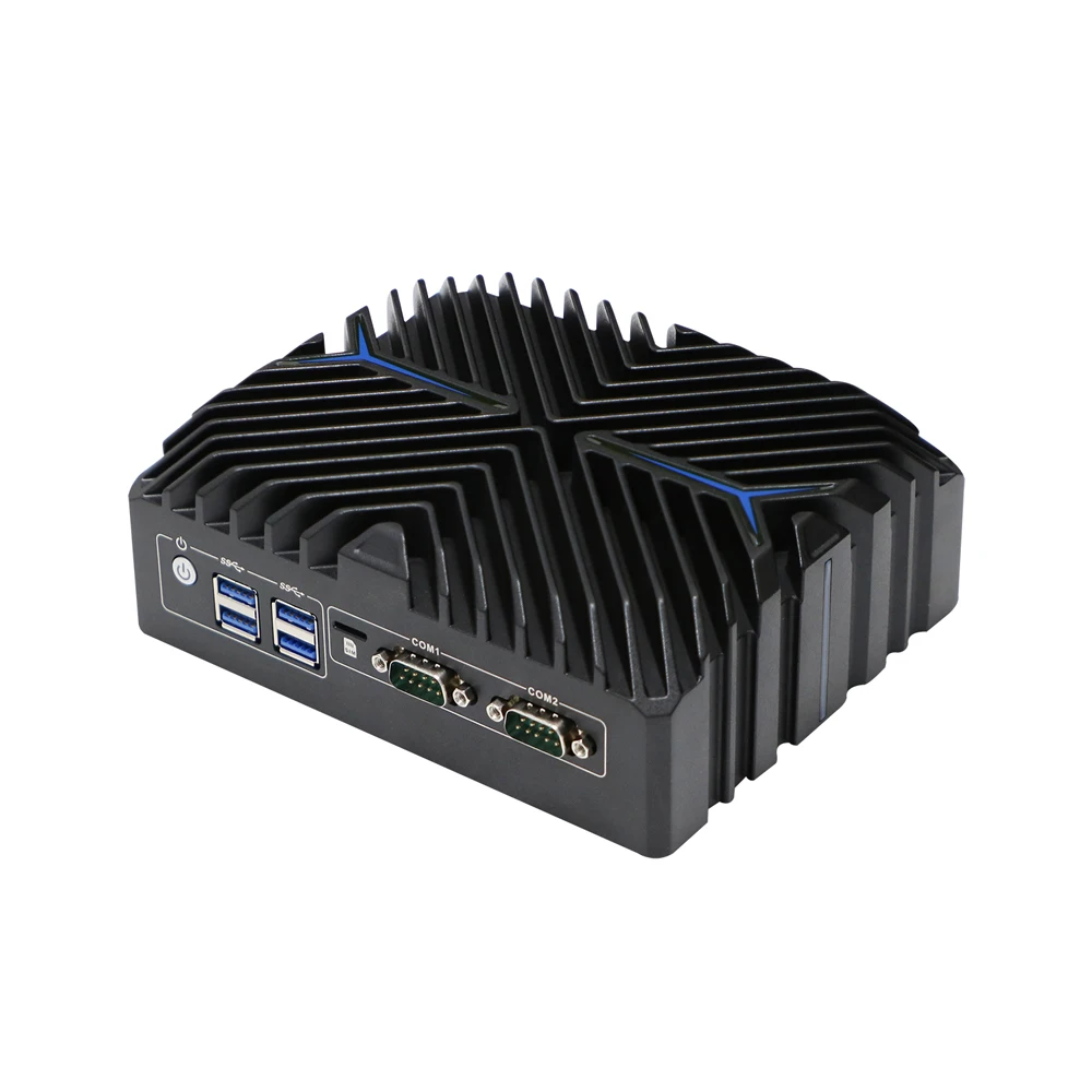 HUNSN Piastra base su guida DIN Mini PC, PC industriale, Core I7, BX10a, Windows 11/Linux Ubuntu, TPM2.0, 2 LAN, slot SIM, 2 COM, 2 HDMI, WOL