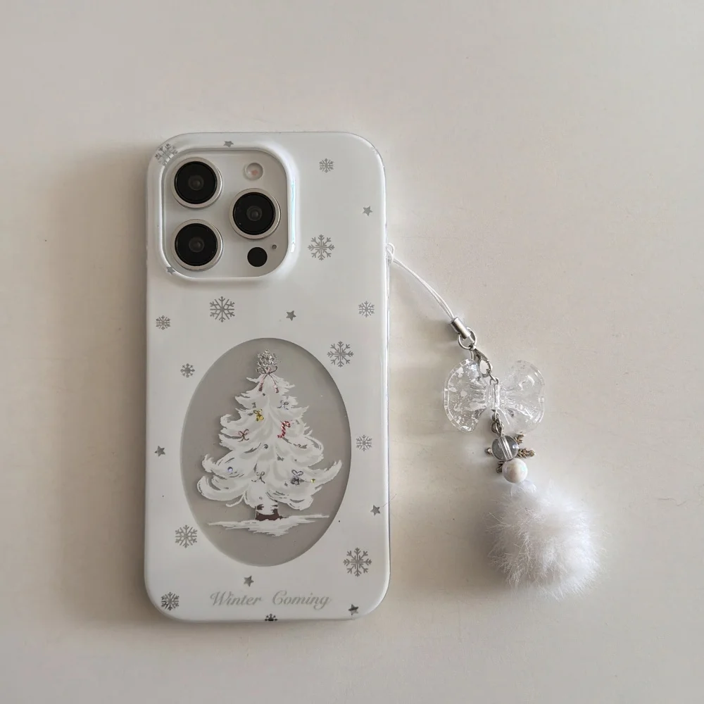 

Fashionable gilt white Christmas tree phone case, suitable for iPhone 14/15/16/17 ProMax, INS new shock-proof protective case