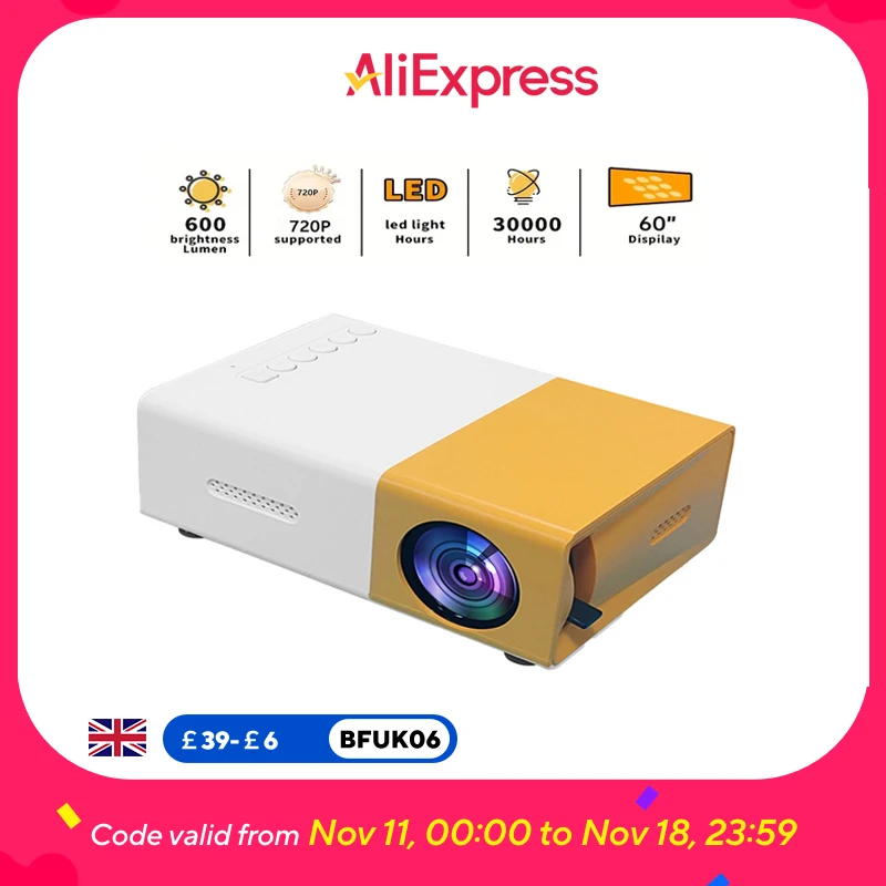 Proyector portátil con cable para teléfono móvil, miniequipo de vídeo LED para el hogar, pantalla HD de 720P, USB/SD/AV/Hd