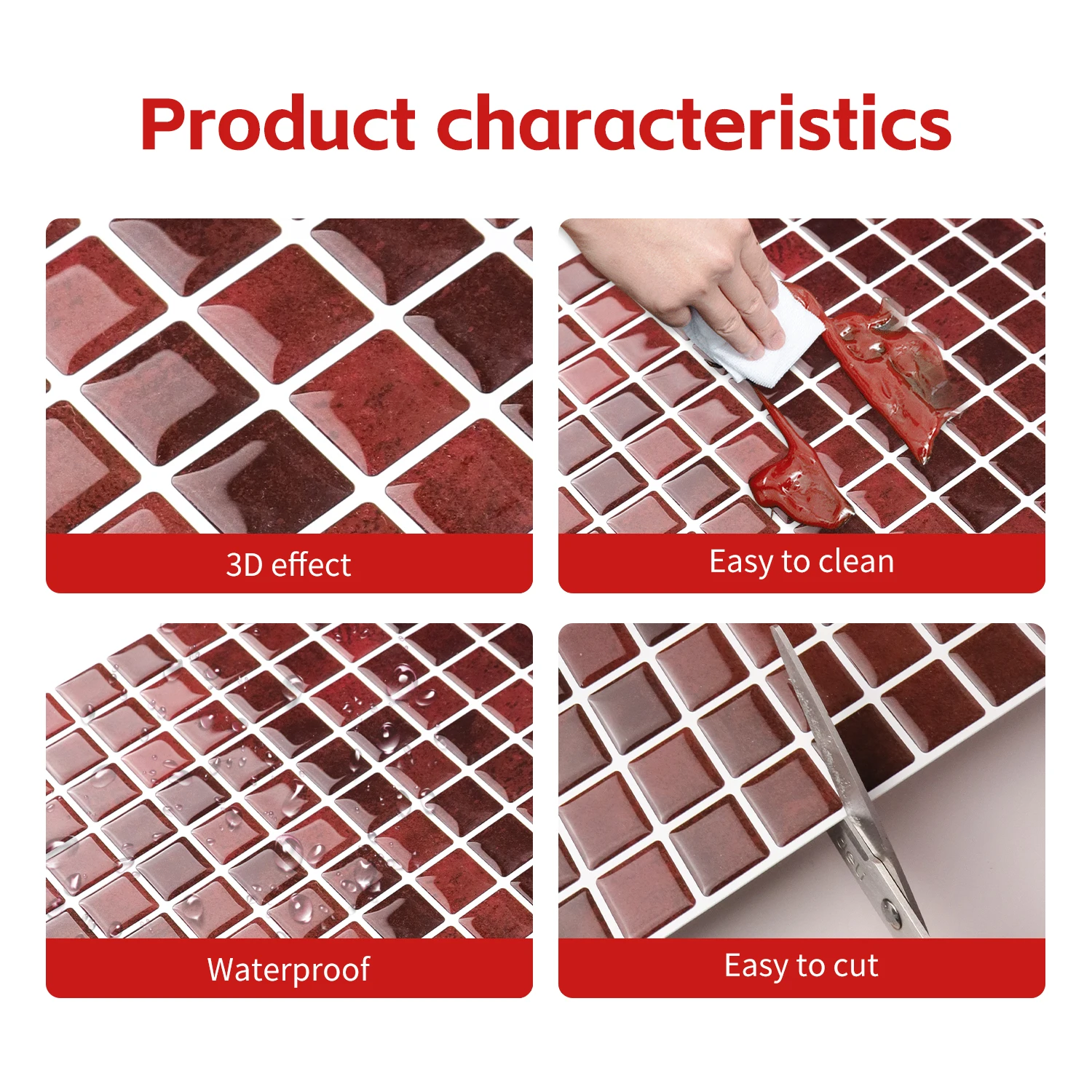 5pcs Peel and Stick Mosaic Tiles 3D DIY Ceramic Wall Sticker Multiple Colors Vinyl Wallpaper For Backsplash RV Kitchen Bathroom