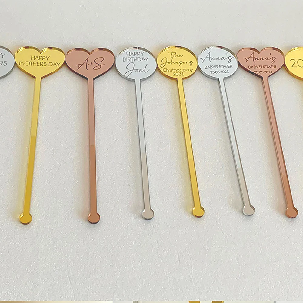 Agitadores redondos personalizados para bebidas, decoraciones para bodas, despedida de soltera, cóctel, Baby Shower, 50 piezas