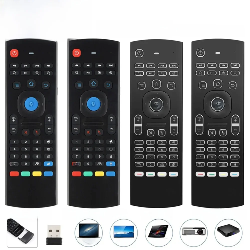 Bezprzewodowa mysz pneumatyczna MX3 2,4 GHz Mini klawiatura z podświetlanym głosem Pilot zdalnego sterowania IR do nauki na PC Android TV Box — zdjęcie 2