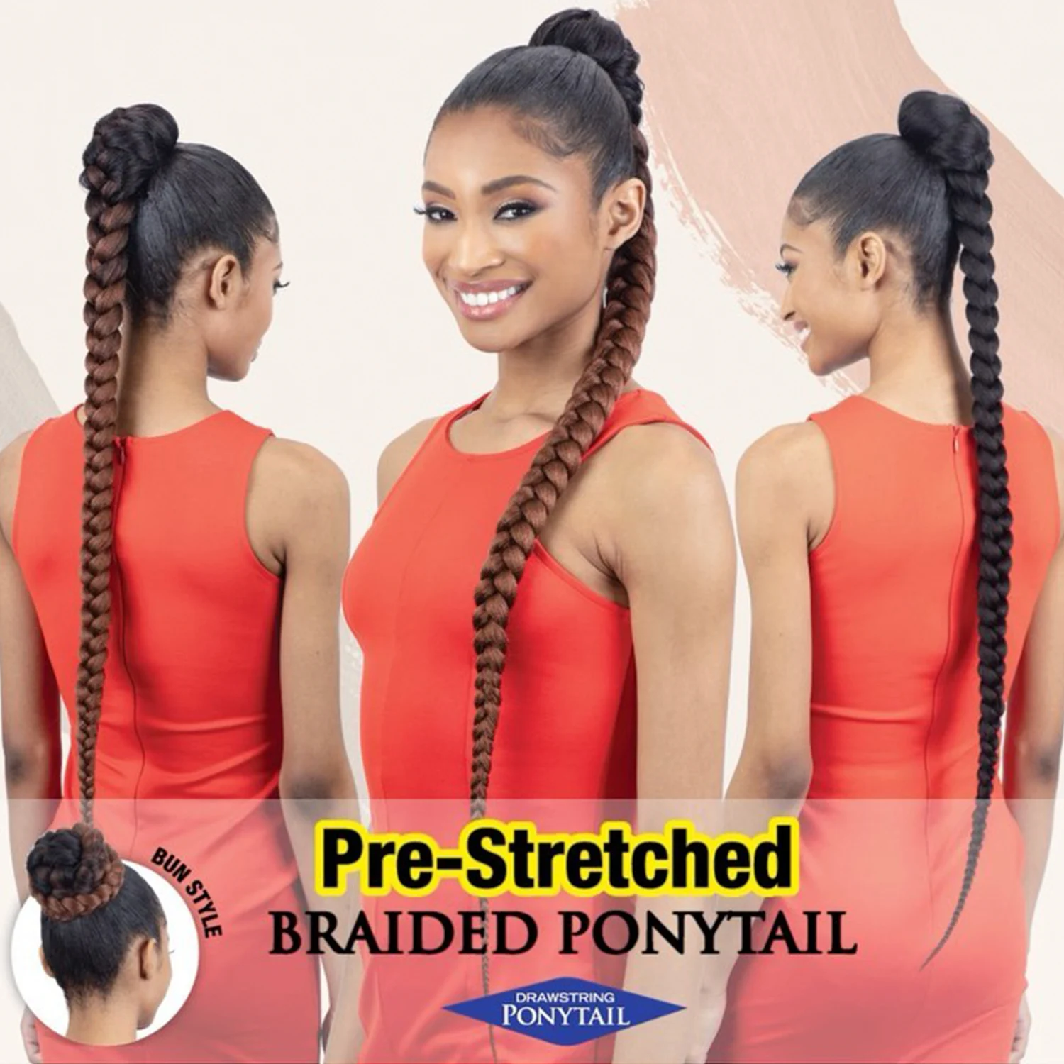 ذيل حصان منسوج صناعي متساوي من FreeTress برباط، ذيل حصان مضفر مسبقًا 38 بوصة