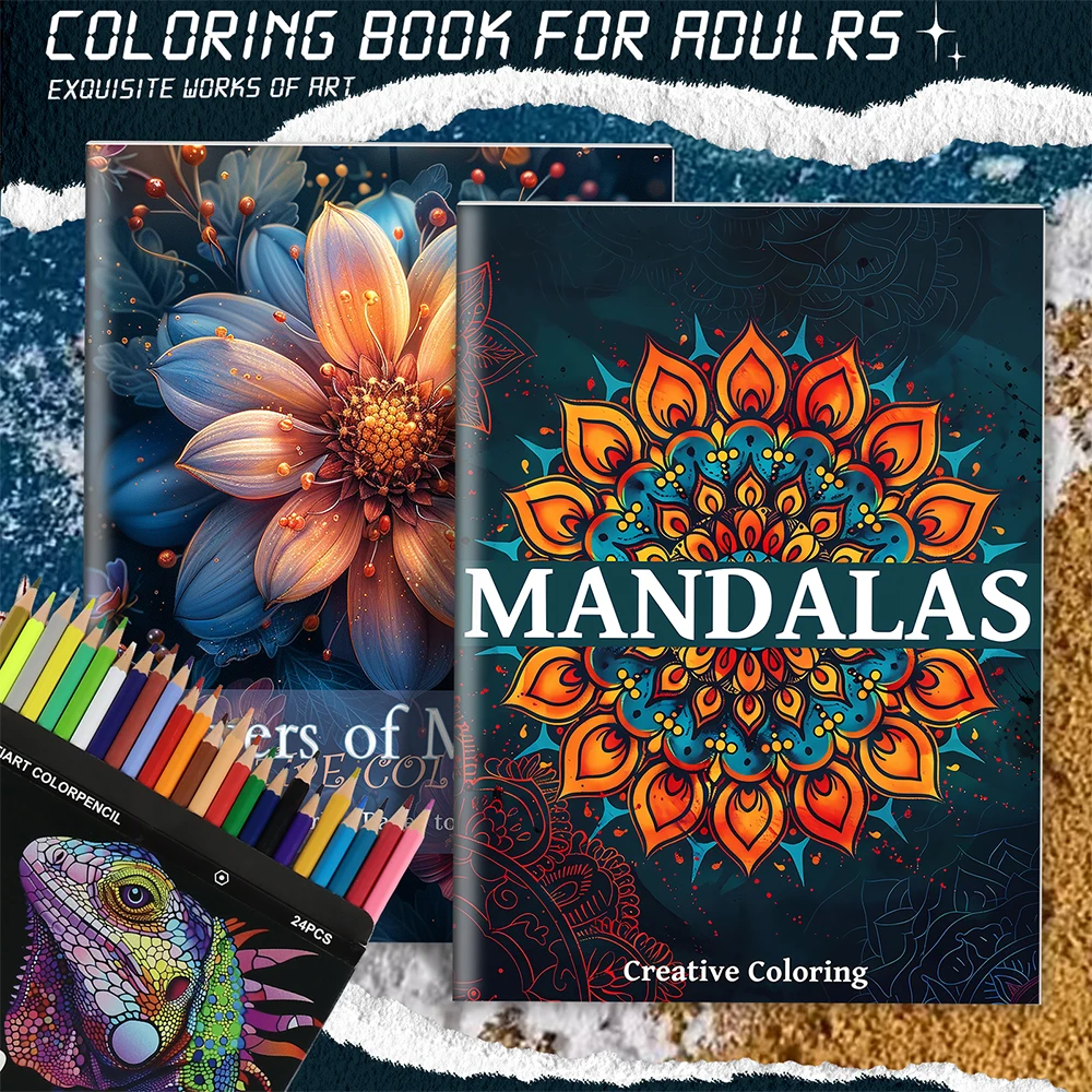 2pcs mandala coloring pencil set, stress-relieving and relaxing artwork, a great gift for relatives and friends.