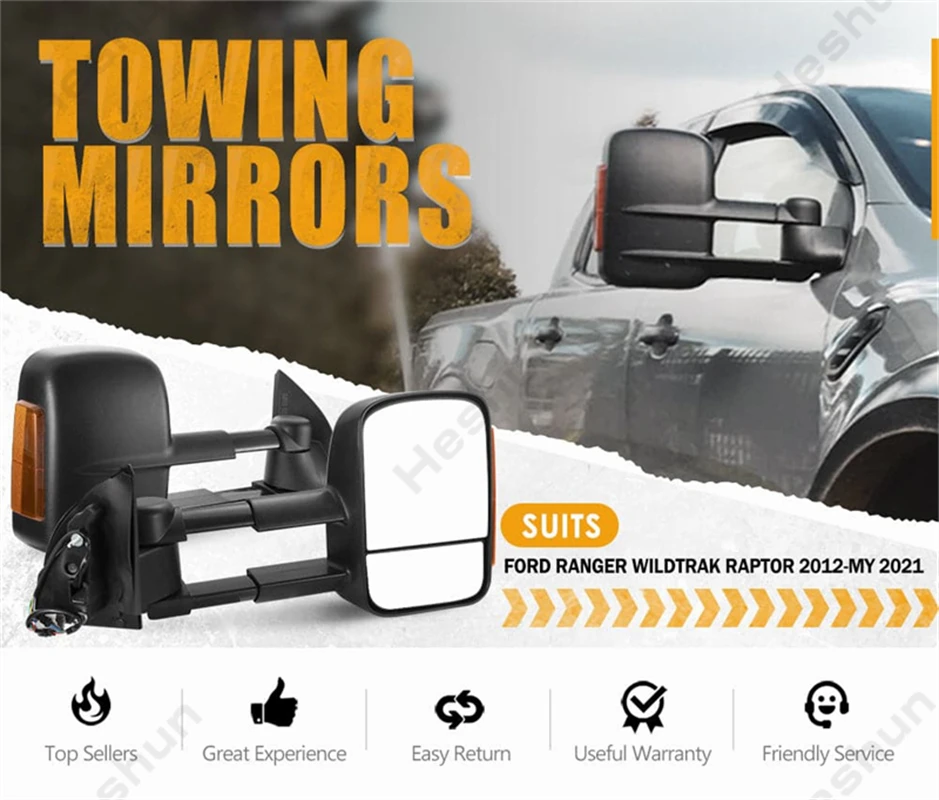 

Pair Extendable Towing Mirrors for Ford Ranger Raptor 2012-2021Everest 2015 - 2019 Manual Folding Turn Signal Light Side Mirror