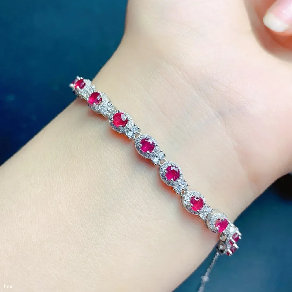 fine jewelry 925 pure silver natural new burnt ruby women's bracelet deluxe version to send girlfriend's birthday party New Year