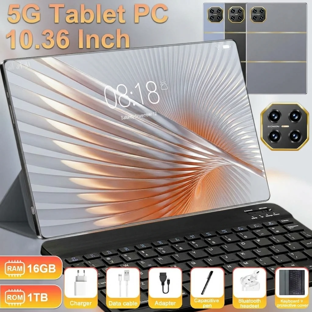 Tableta Android 2026, pantalla HD de 10,36 pulgadas, batería de 20000 mAh, 16 GB + 1 TB de almacenamiento, procesador de 14 núcleos