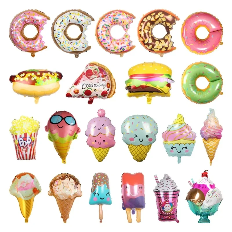 Ballons en aluminium pour crème glacée, Donut, Pizza d'hambour, Hot Dog, réception-cadeau pour bébé, fête d'anniversaire pour enfants, décoration à thème alimentaire