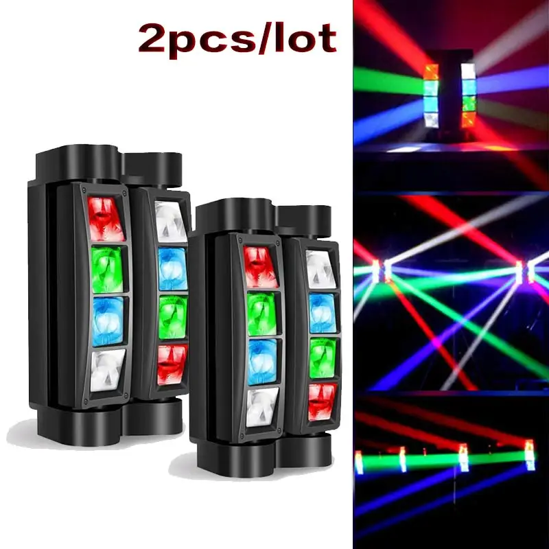 Lot de 2 Mini Projecteurs Spider LED RGBW à Tête Mobile pour Scène, DJ, Discothèque, Fête, Mariage, Bar, Effets de Fête
