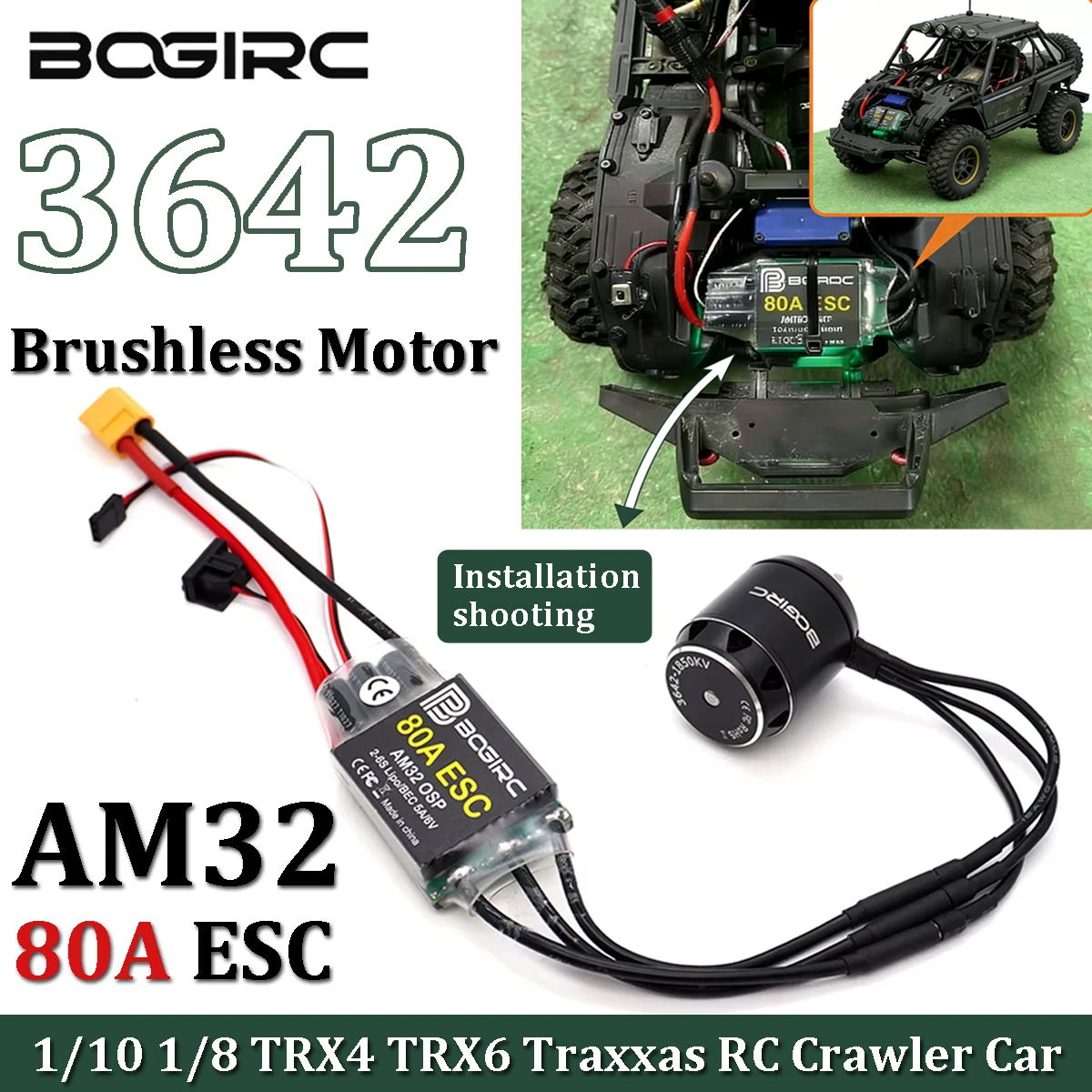 

BOGIRC 3642 1850KV/2150KV Brushless Motor & AM32 80A ESC Combo for 1/10 1/8 RC Crawler Car Traxxas TRX4 TRX6 Axial Upgrade Parts