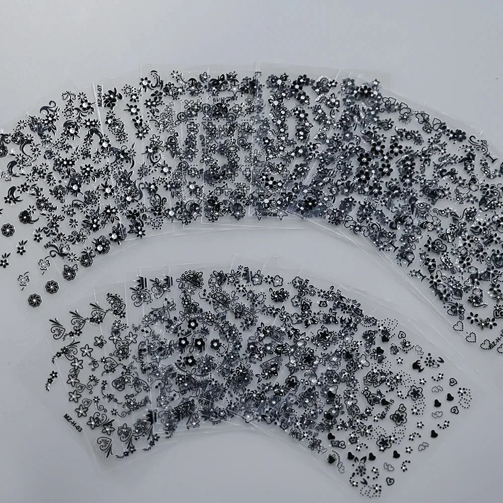 30 pièces fleurs noires Nail Art autocollants 3D auto-adhésif marguerite florale ongles conseils conception décalcomanies fournitures de manucure pour femmes et filles *