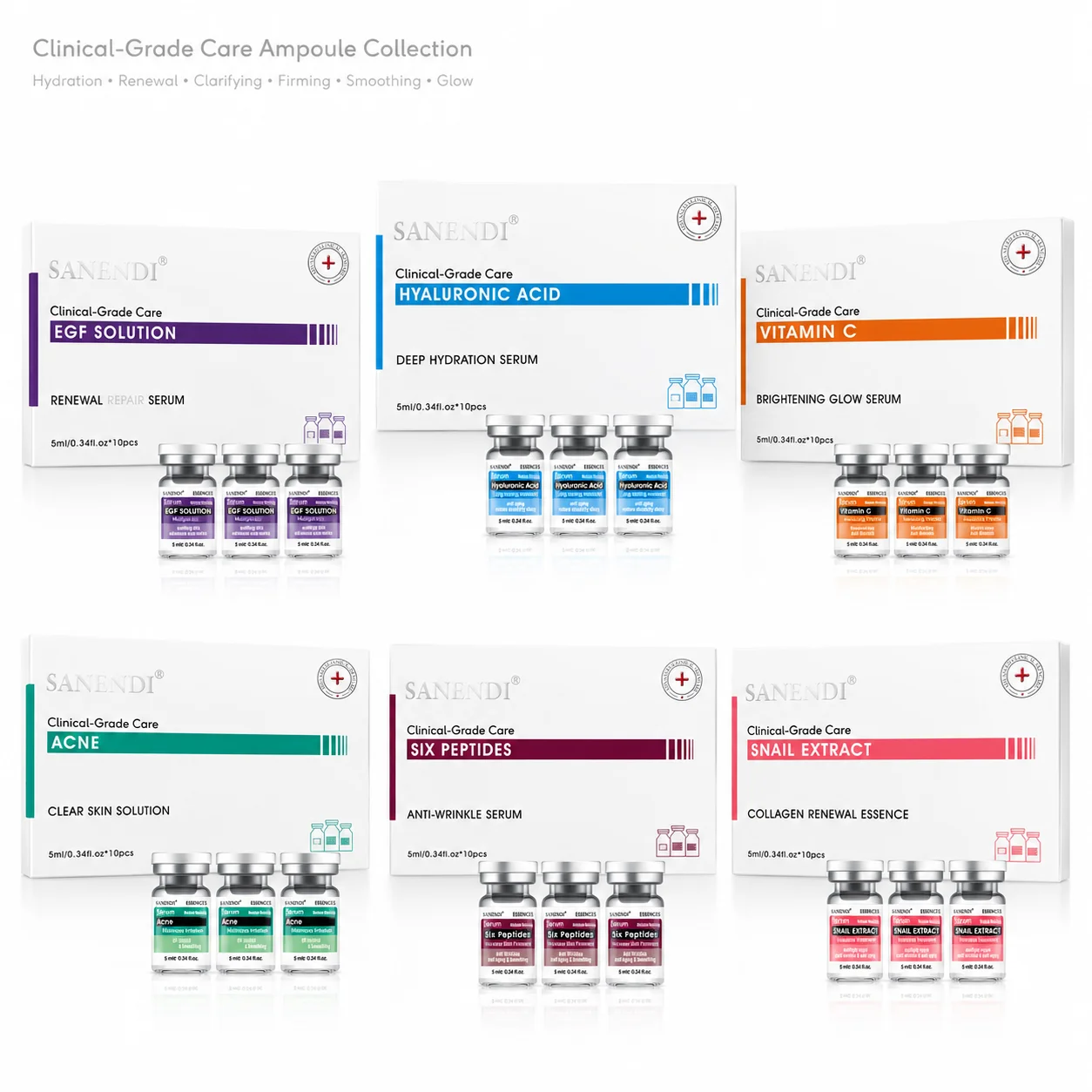Six Peptide Ampoule Hyaluronic Acid Serum for Face Dr.Pen Solution Moisturizing Skin Care Korean 10pcs Each Box