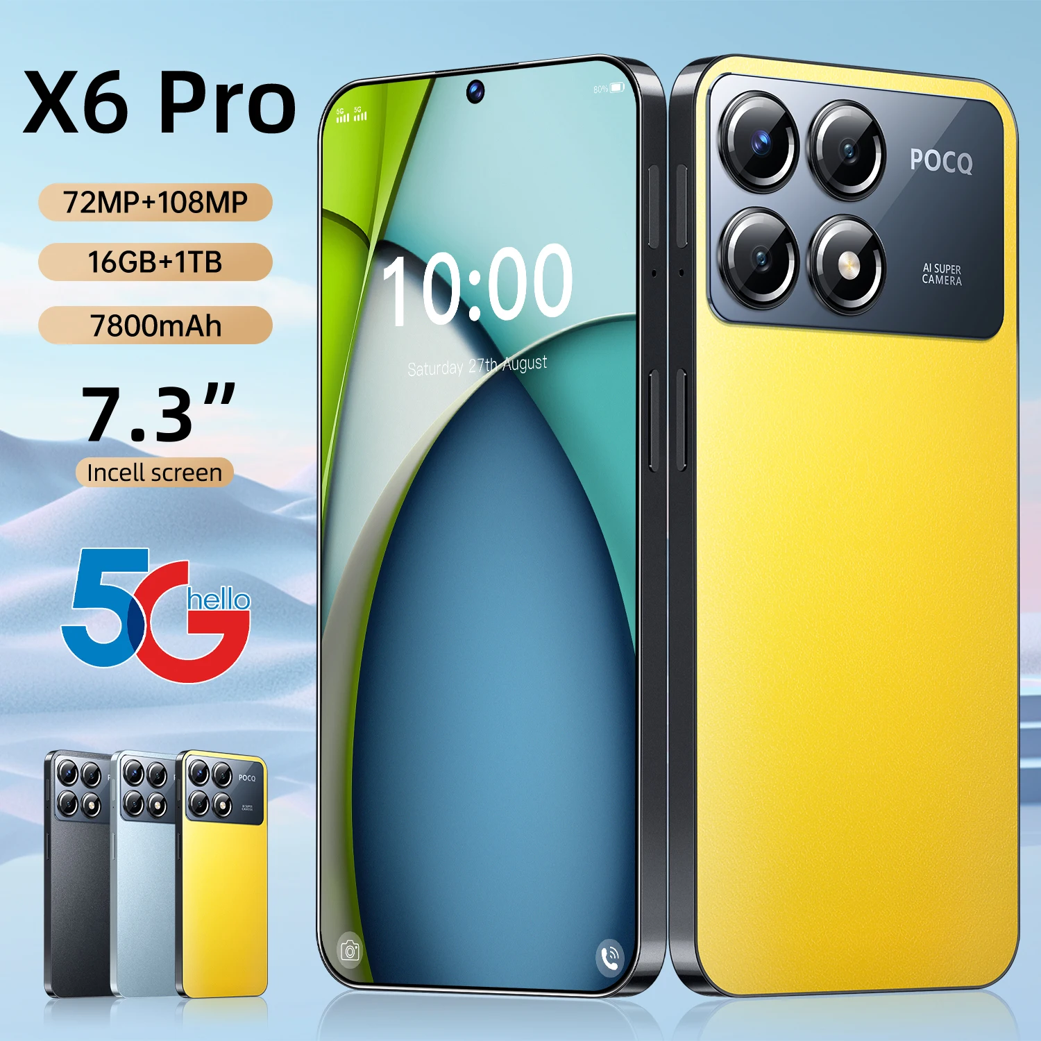 X6  Pro Smartphone 7.3 inch Full Screen 4G/5G Cell Phone 16TB+1TB 7800mAh Mobile Phones 108MP Global Version Celulares