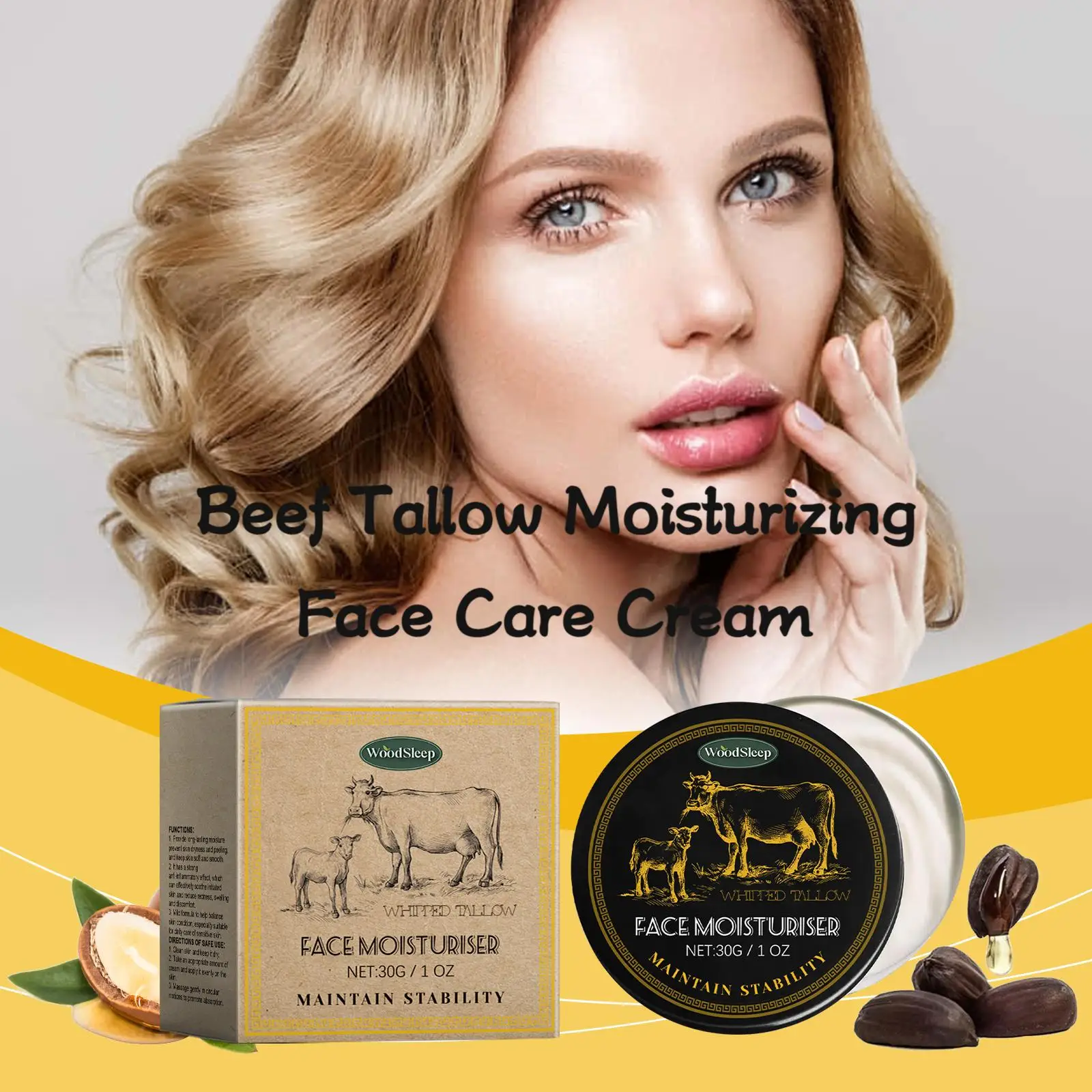 

Woodsleep 30g Beef Tallow Moisturizing Face Cream Hydrating Reduce Redness Improve Skin Radiance Refreshing Face Smoothing Cream
