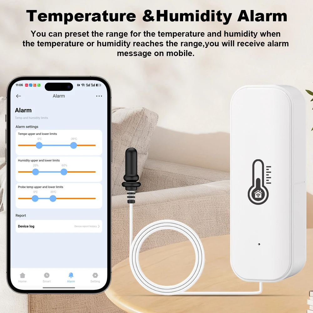 Indoor or Outdoor Tuya WiFi Temperature Humidity Sensor APP Check Home Thermometer Compatible For Alexa Google Home Voice