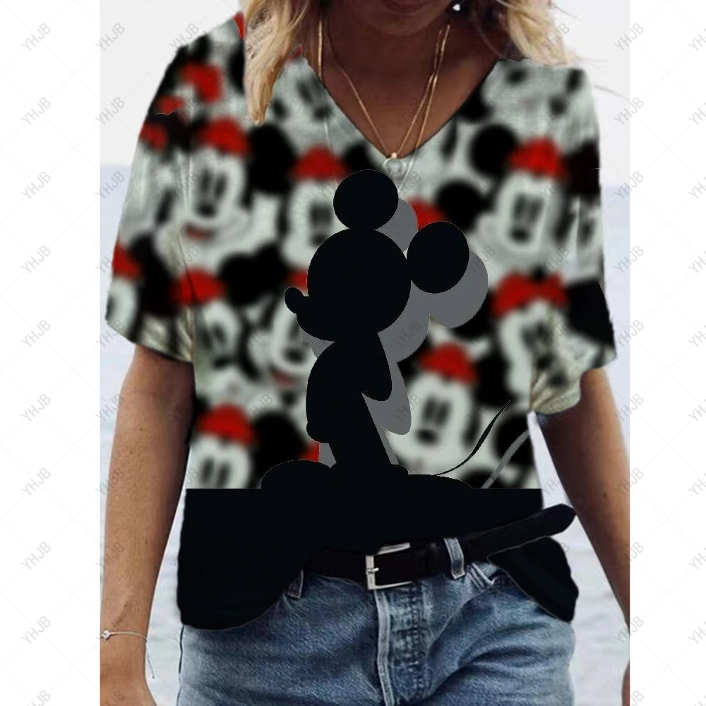 New Hakuna Cute V-neck Women T Shirt Harajuku 90s Disney Mickey Minnie Mouse T-shirt Cartoon Tshirt Graphic Printed Top Female