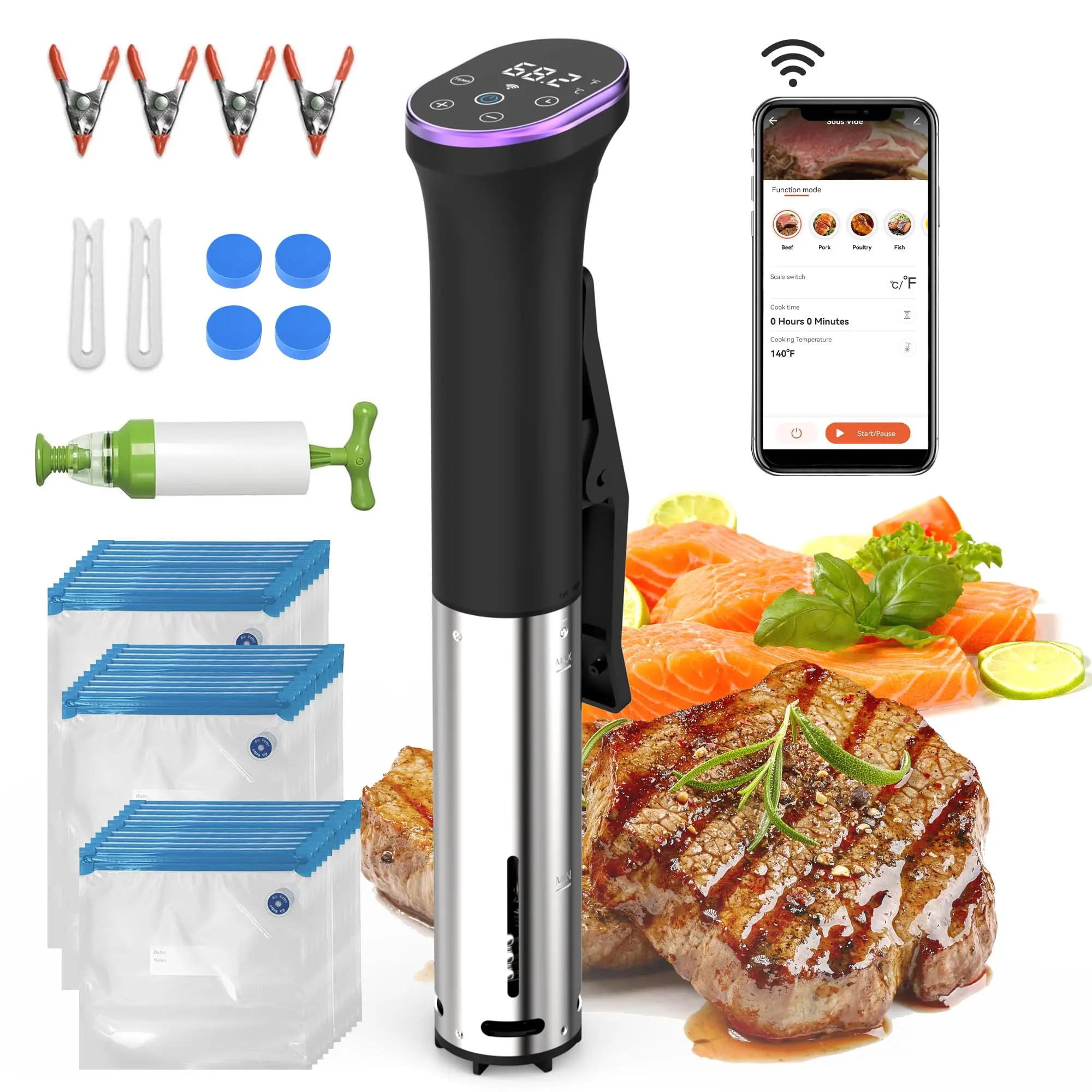 

Комплект плиты Hobsir Sous Vide, машина Sous Vide мощностью 1100 Вт, управление через приложение Wi-Fi, бесшумный погружной циркулятор, машина для медленного приготовления пищи, светодиод