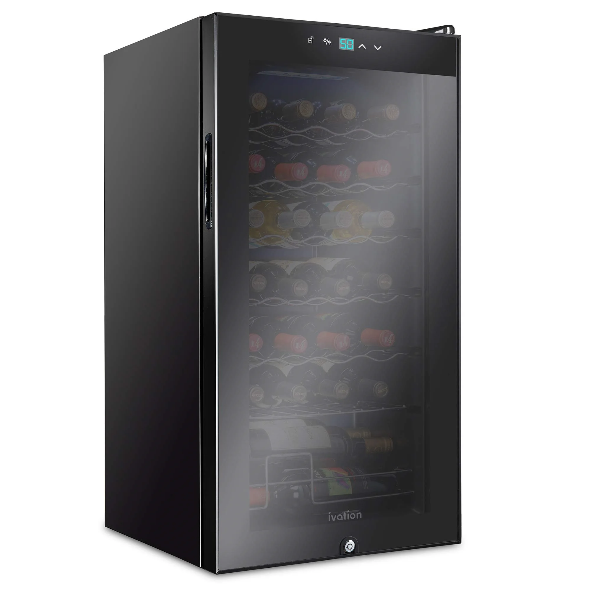 Ivation 28 Bottle Compressor Wine Refrigerator, Freestanding Wine Cooler with Lock, Black