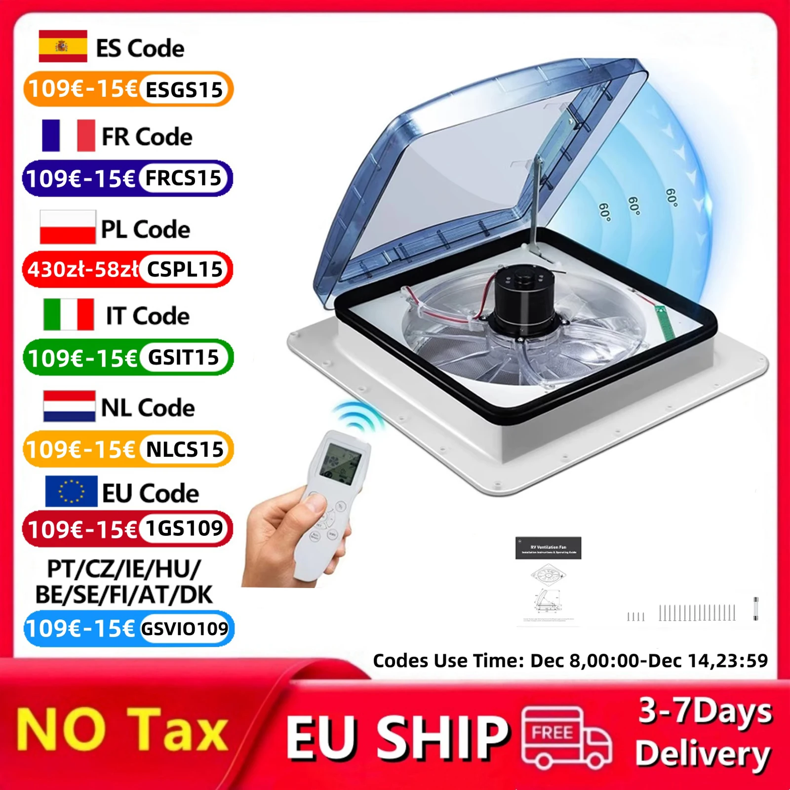40*40 سنتيمتر 10 سرعة 12 فولت RV سقف تنفيس مروحة التحكم عن بعد عكسها مروحة العادم مع المطر الاستشعار كوة المنازل المتنقلة RV تنفيس مروحة #1