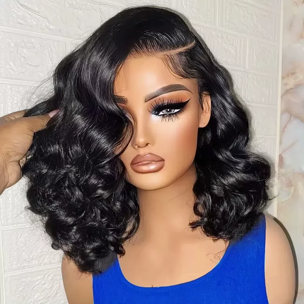 Brazilian 250% Short Bob 13x4 HD Transparent Lace Front Body Wave   Preplucked Human Hair Wavys 4x4 Lace Closure Wig For Women