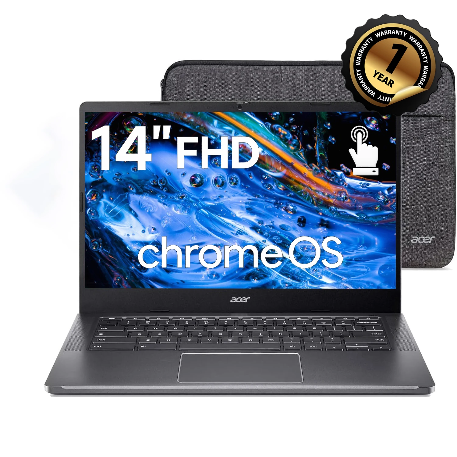 كمبيوتر محمول بشاشة لمس 14 بوصة من Acer Chromebook Plus، Intel Core i3-N305، ذاكرة وصول عشوائي 8 جيجابايت، 2 تيرابايت SSD، Wi-Fi6، نظام تشغيل Chrome، حافظة واقية متضمنة