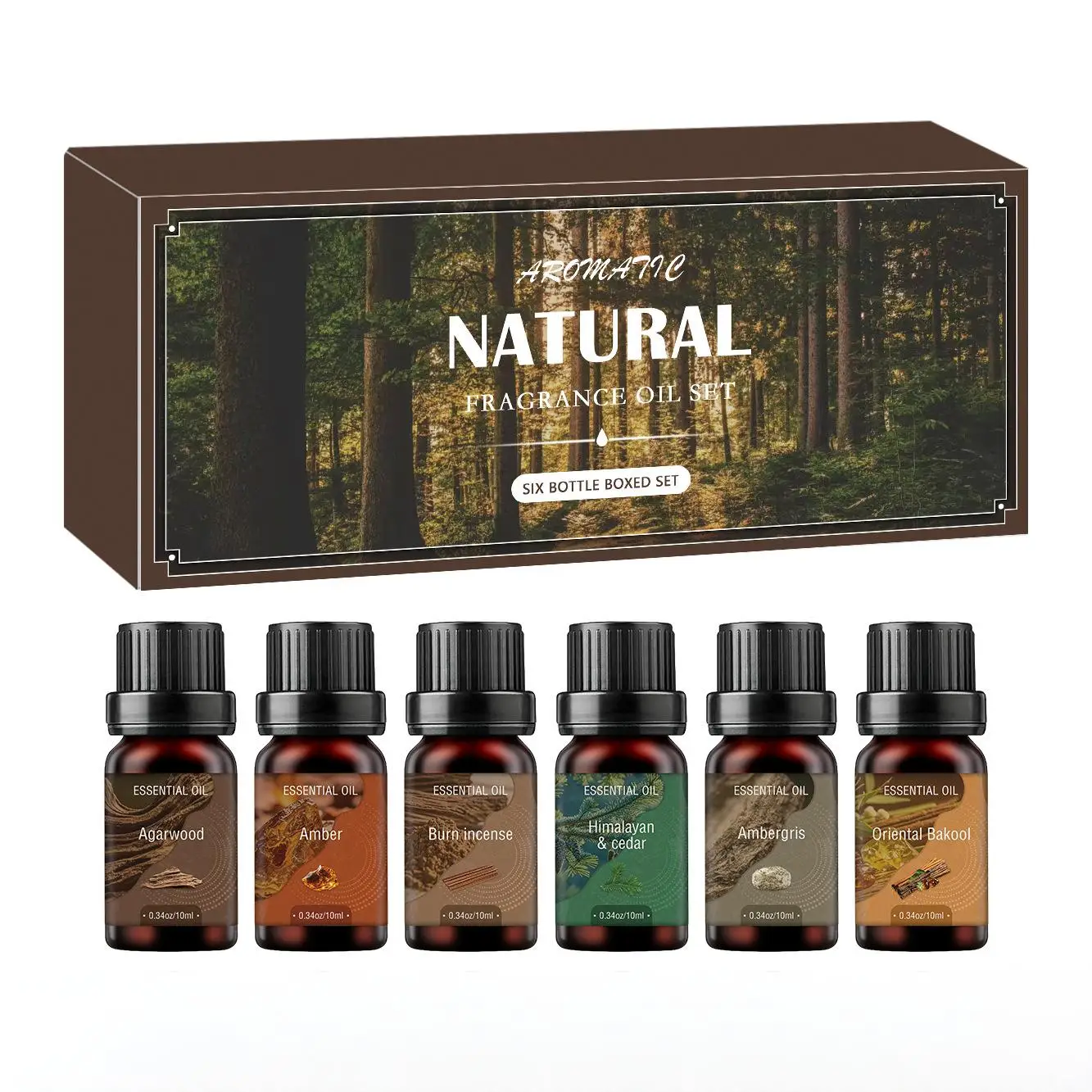 Random Woodsy Essential Oil Set Natural Aromatherapy Diffuser Oils for Humidifier Water Soluble Long Lasting Fragrance Home Relaxing Scent Gift Box