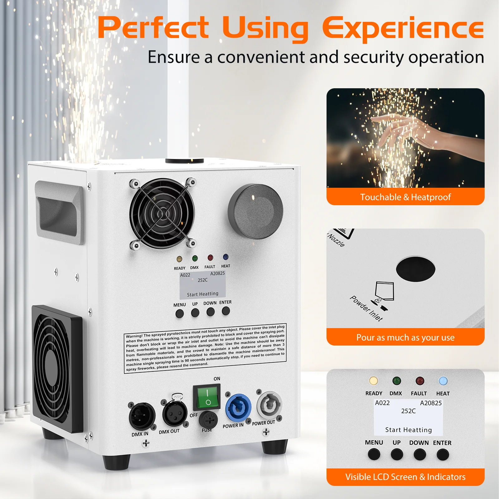Fieryzeal 800W Electronic Cold Flame Spray Machine DMX Control Electronic Spark Machine Stage Equipment Special Effect Machine
