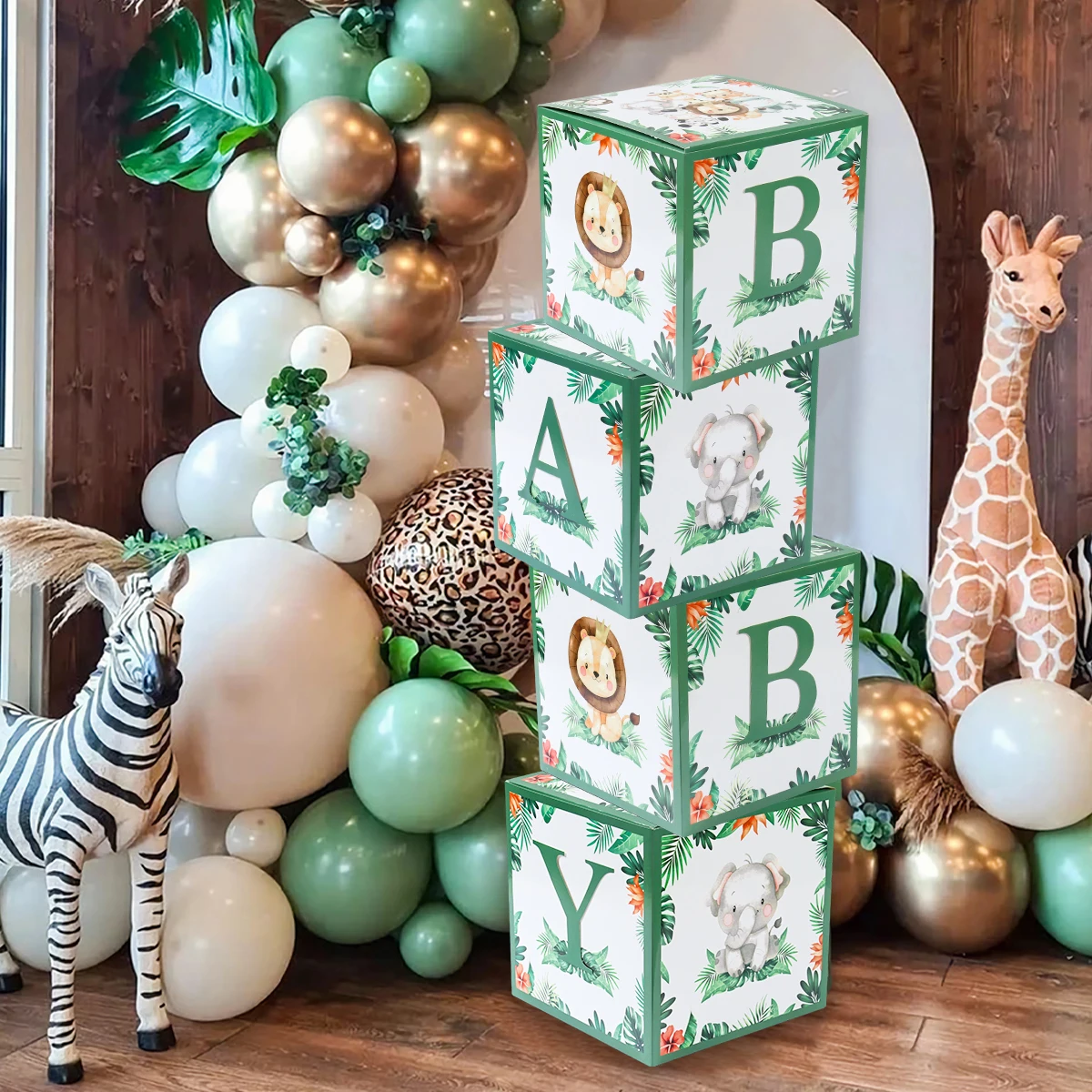 Baby Shower Letter Box 1st Birthday Party Decor Kids Jungle Safari Birthday Green Forest DIY Balloon Box Anniversary Party Decor