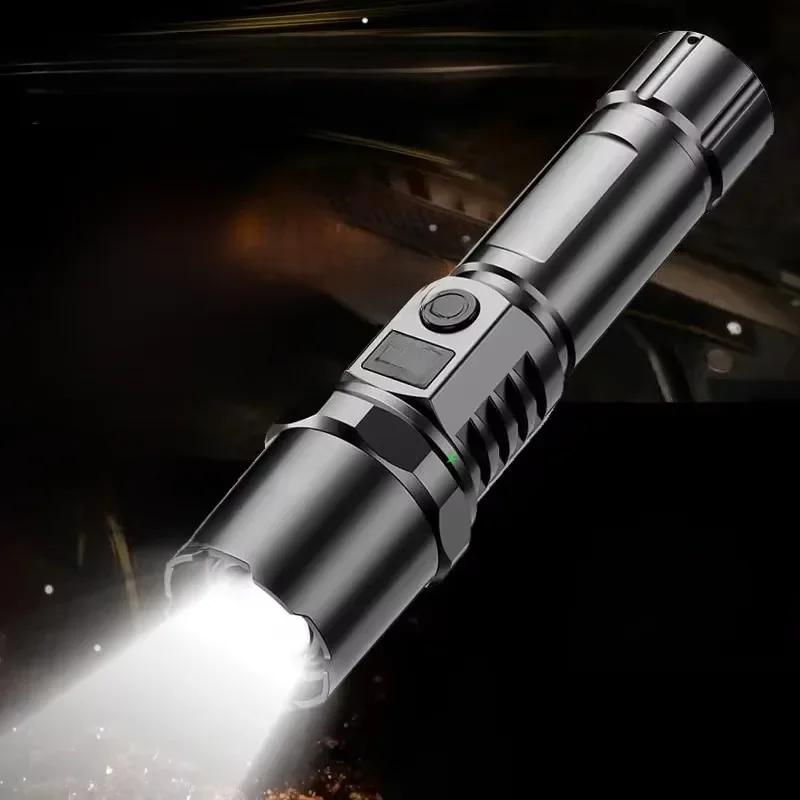 Lampe de poche LED très brillante, 3 Modes d'éclairage, batterie intégrée, USB C, Zoom Rechargeable, torche tactique d'auto-défense