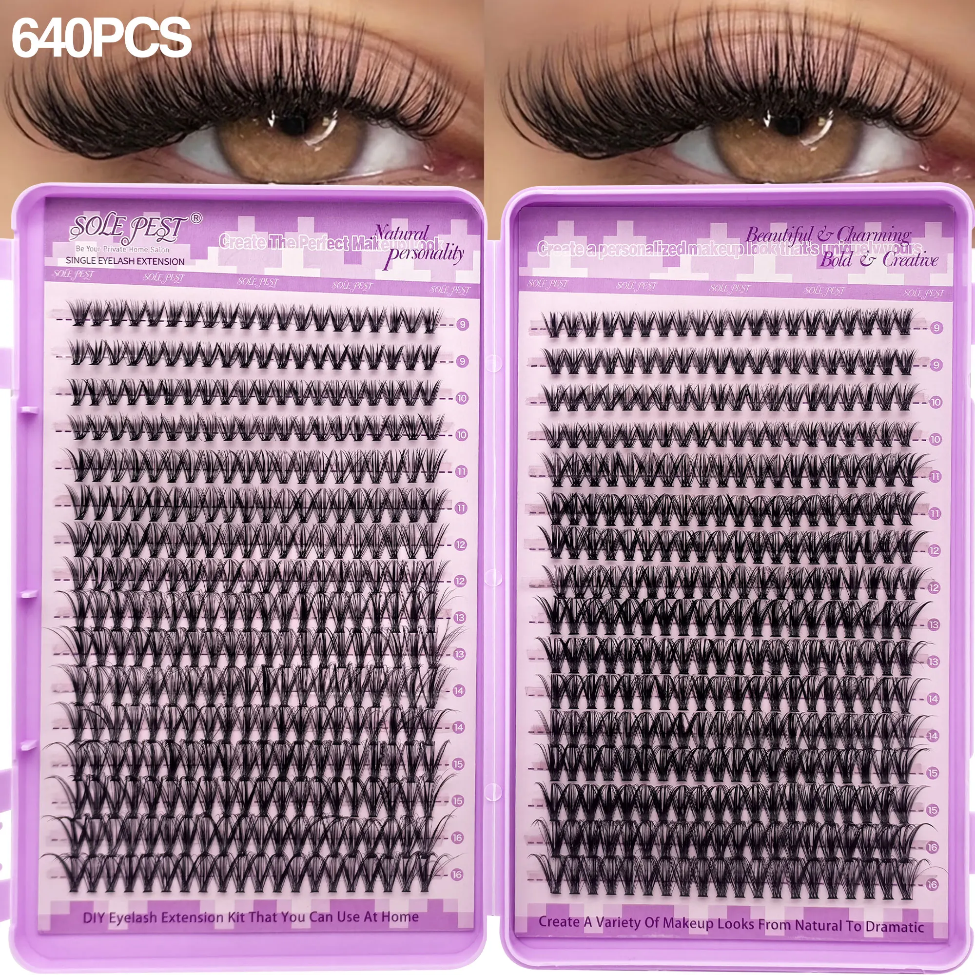 640 Bündel 30D+40D gewellter künstlicher Wimpern, leicht und angenehm, für einen natürlichen und einzigartigen Make-up-Effekt. – Detail 1