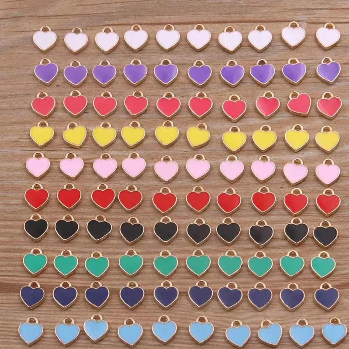 50PCS 6*8mm 10 Color Alloy Metal Drop Oil Small Heart Charms KC Gold Pendant For DIY Bracelet Necklace Jewelry Making