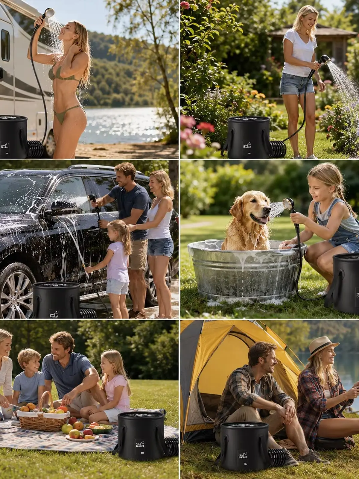 Portable Shower for Camping, 6000mAh Rechargeable Camping Shower Pump with LED Display, 20L Foldable Bucket, Rinse Kit, IPX7 Waterproof, for Hiking, T