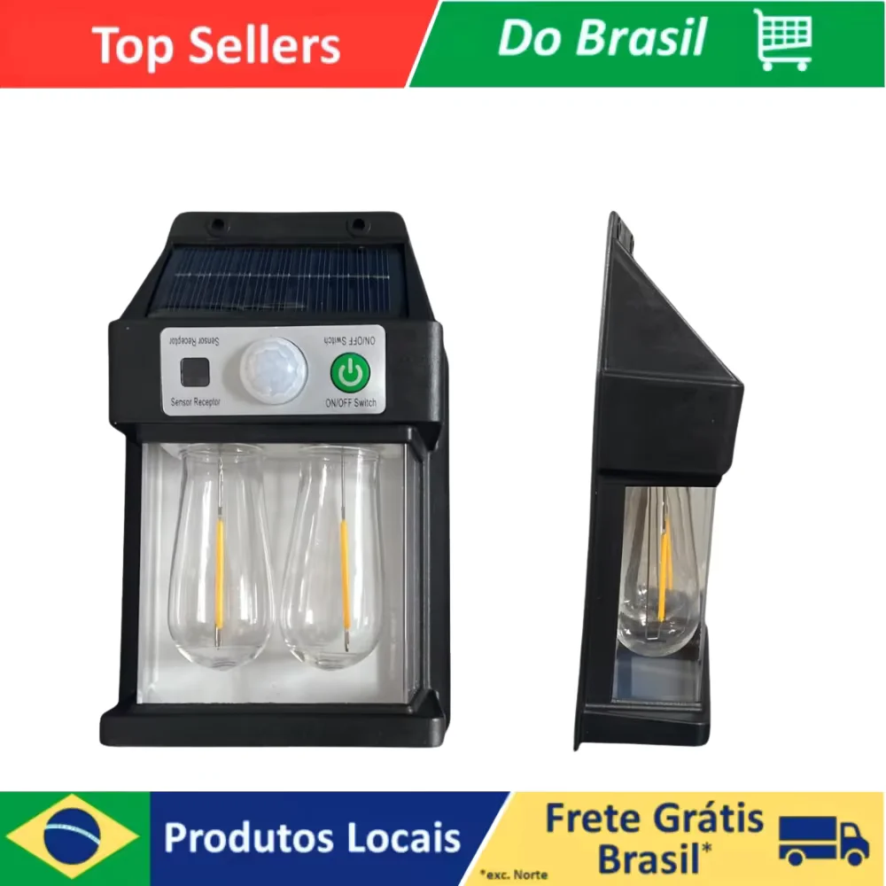 مصباح شمسي مزدوج LED ، فانتيرا مضيء ، مستشعر De Presque E Movimento
